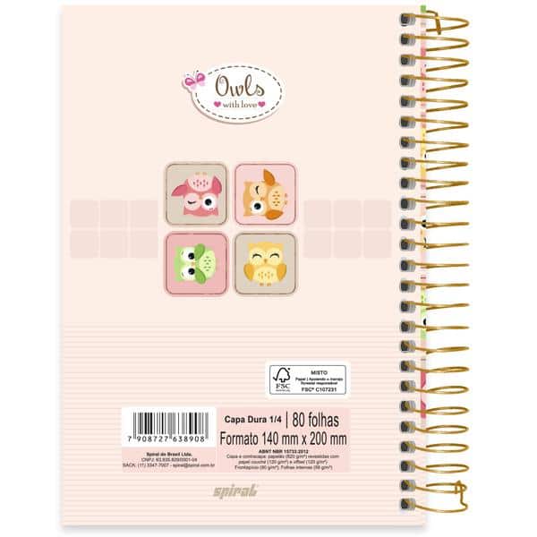 Caderno 1/4 espiral capa dura 80fls Corujinha 2638908 Spiral Cor PT 1 UN