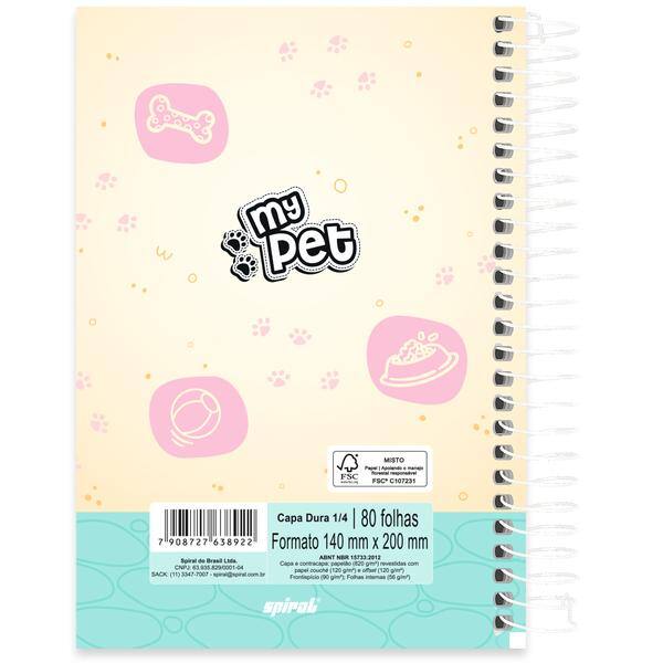 Caderno 1/4 Capa Dura, Espiral, 80 folhas, My Pet, 2638922, Spiral Pet - PT 1 UN
