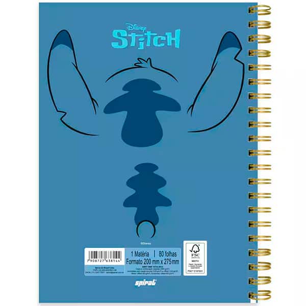 Caderno Universitário Disney Stitch Capa Premium com Flocagem, 1x1, 80 folhas, 2638144, Spiral Ds - PT 1 UN
