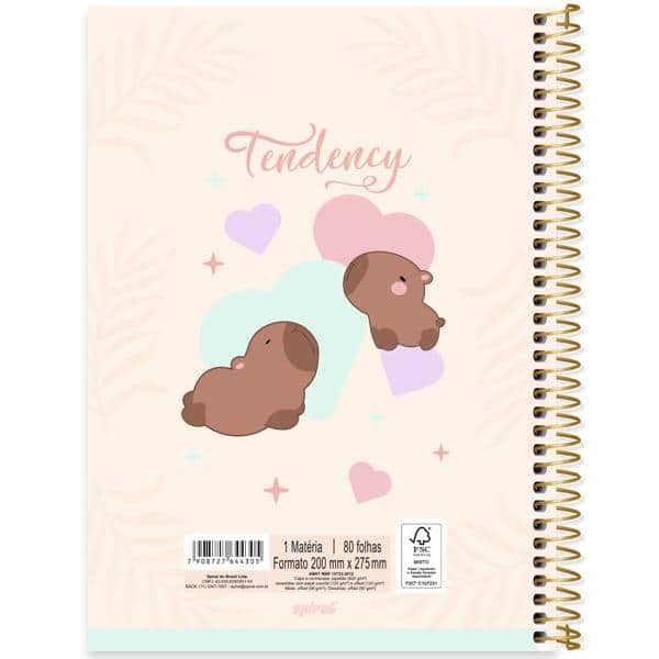 Caderno Universitário Capa Dura, 1 x 1, 80 Folhas, Capivara, 2644305, Spiral Ten - PT 1 UN
