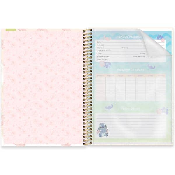 Caderno Universitário Capa Dura, 1 x 1, 80 Folhas, Stitch, 2639820, Spiral Ds - PT 1 UN
