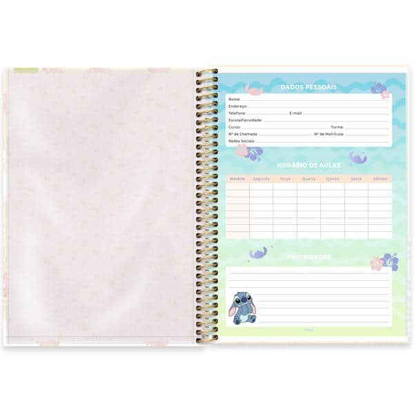 Caderno Universitário Capa Dura, 1 x 1, 80 Folhas, Stitch, 2639820, Spiral Ds - PT 1 UN