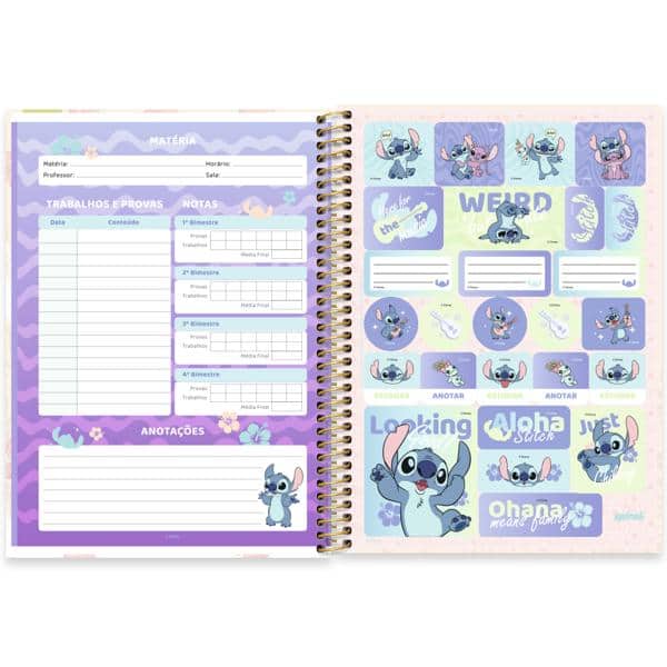 Caderno Universitário Capa Dura, 1 x 1, 80 Folhas, Stitch, 2639820, Spiral Ds - PT 1 UN