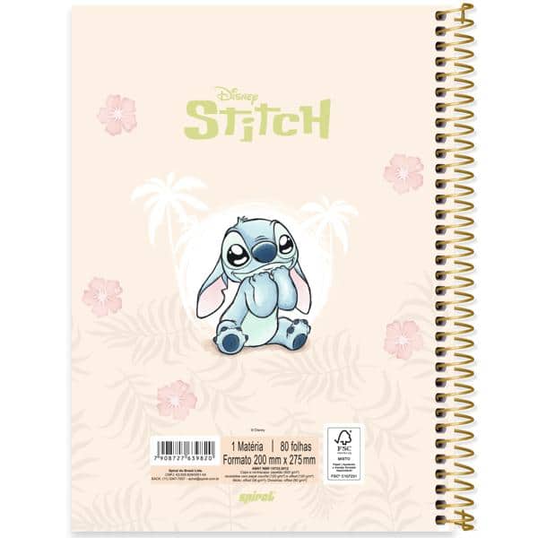 Caderno Universitário Capa Dura, 1 x 1, 80 Folhas, Stitch, 2639820, Spiral Ds - PT 1 UN