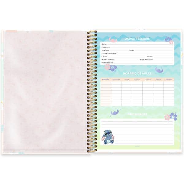 Caderno Universitário Capa Dura, 1 x 1, 80 Folhas, Stitch, 2639837, Spiral Ds - PT 1 UN