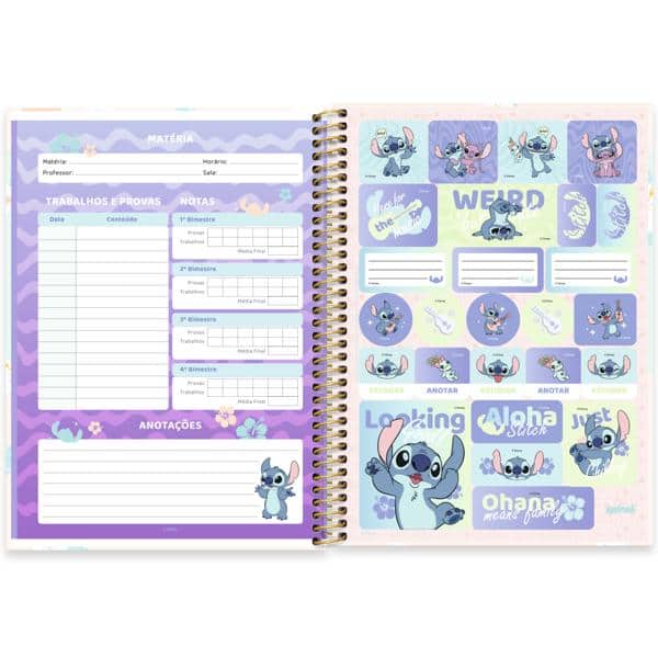 Caderno Universitário Capa Dura, 1 x 1, 80 Folhas, Stitch, 2639837, Spiral Ds - PT 1 UN