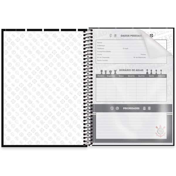 Caderno universitário capa dura, 1x1 80 folhas, Corinthians, 2639554, Spiral Sccp - PT 1 UN