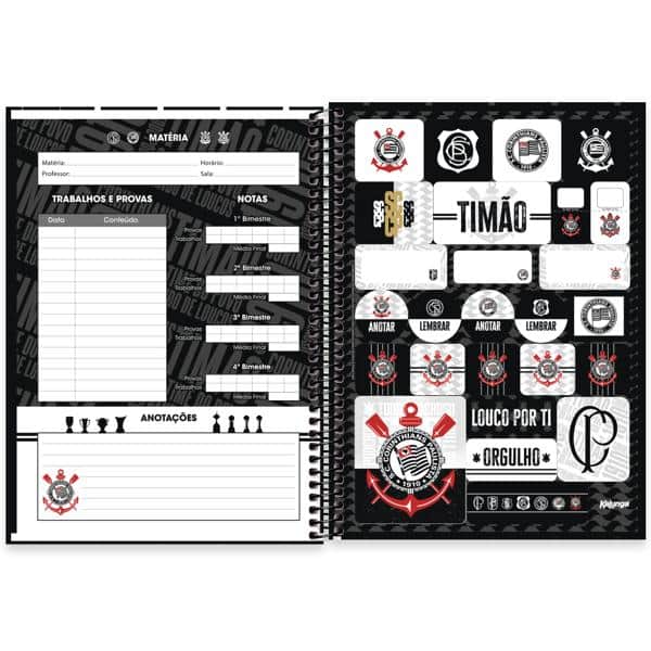 Caderno universitário capa dura, 1x1 80 folhas, Corinthians, 2639554, Spiral Sccp - PT 1 UN