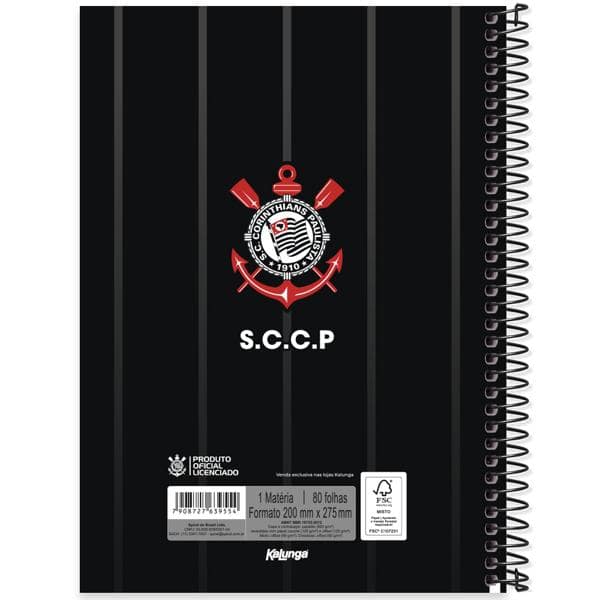 Caderno universitário capa dura, 1x1 80 folhas, Corinthians, 2639554, Spiral Sccp - PT 1 UN