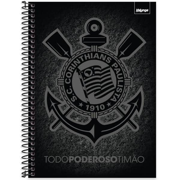 Caderno universitário Capa dura 1 x 1, 80 folhas, Corinthians, 2639561, Spiral Sccp - PT 1 UN
