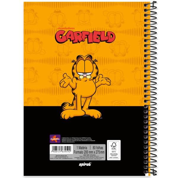 Caderno Universitário Capa Dura, 1 x 1, 80 Folhas, Garfield, 2639592, Spiral Gar - PT 1 UN Caderno Universitário Capa Dura, 1 x 1, 80 Folhas, Garfield, 2639592, Spiral Gar - PT 1 UN