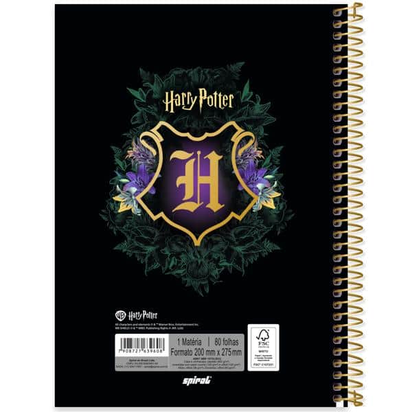 Caderno Universitário Capa Dura, 1 x 1, 80 folhas, Harry Potter, 2639608, Spiral Hpt - PT 1 UN