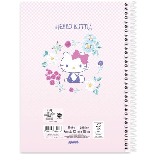 Caderno Universitário Capa Dura, 1 x 1, 80 folhas, Hello Kitty, 2639646, Spiral Hki - PT 1 UN