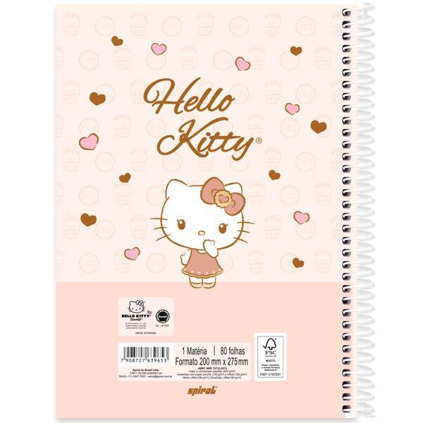 Caderno Universitário Capa Dura, 1 x 1, 80 folhas, Hello Kitty, 2639653, Spiral Hki - PT 1 UN
