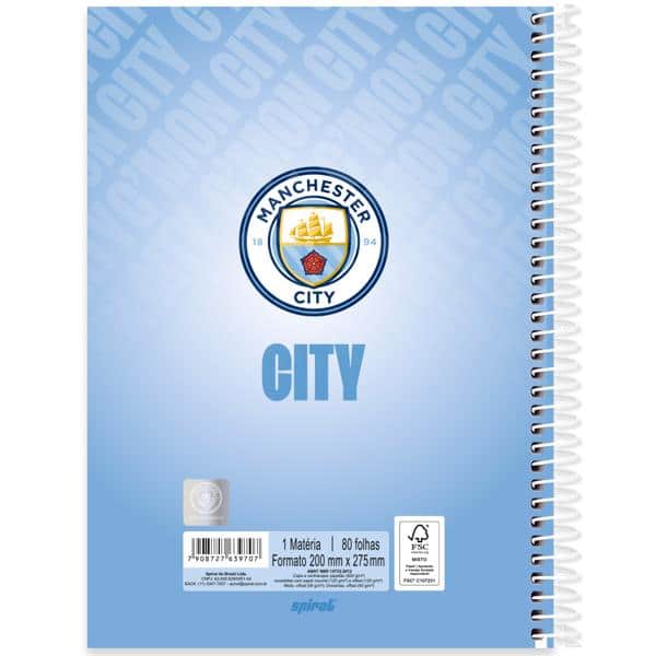 Caderno Universitário Capa Dura, 1 x 1, 80 Folhas, Manchester City, 2639707, Spiral Mc - PT 1 UN Caderno Universitário Capa Dura, 1 x 1, 80 Folhas, Manchester City, 2639707, Spiral Mc - PT 1 UN