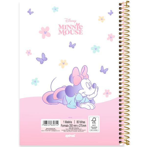 Caderno Universitário Capa Dura, 1 x 1, 80 folhas, Minnie Disney Style, 2639714, Spiral Mis - PT 1 UN