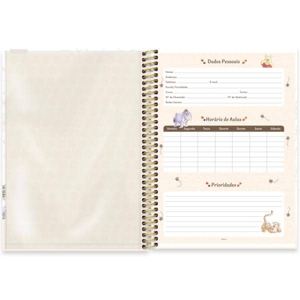 Caderno Universitário Capa Dura, 1 x 1, 80 folhas, Pooh, 2639752, Spiral Pooh - PT 1 UN