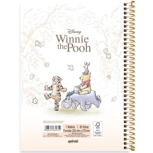 Caderno Universitário Capa Dura, 1 x 1, 80 folhas, Pooh, 2639752, Spiral Pooh - PT 1 UN