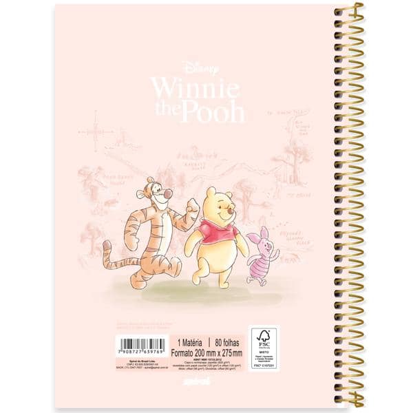 Caderno Universitário Capa Dura, 1 x 1, 80 folhas, Pooh, 2639769, Spiral Pooh - PT 1 UN