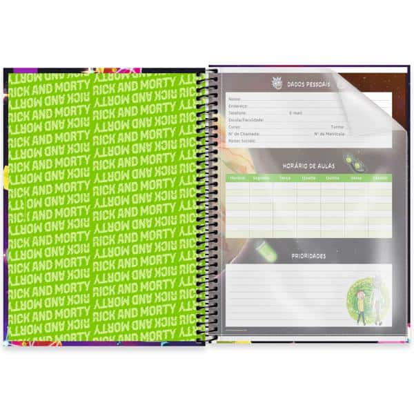 Caderno Universitário Capa Dura, 1 x 1, 80 folhas, Rick & Morty, 2639783, Spiral Rem - PT 1 UN