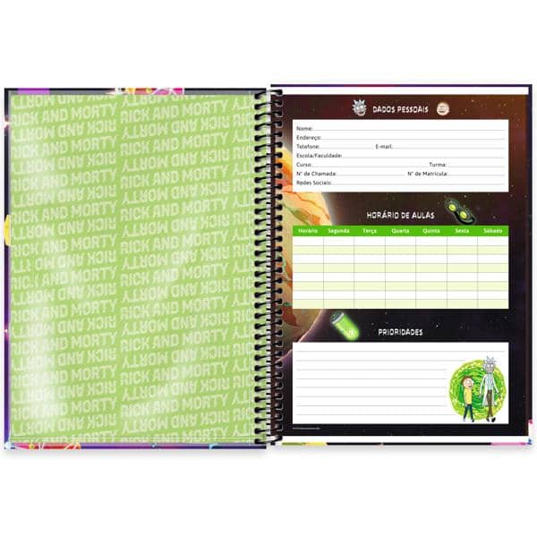 Caderno Universitário Capa Dura, 1 x 1, 80 folhas, Rick & Morty, 2639783, Spiral Rem - PT 1 UN