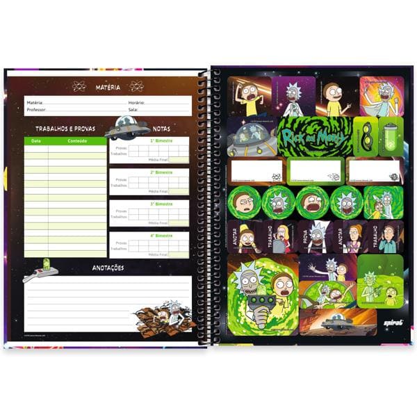 Caderno Universitário Capa Dura, 1 x 1, 80 folhas, Rick & Morty, 2639783, Spiral Rem - PT 1 UN