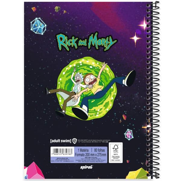 Caderno Universitário Capa Dura, 1 x 1, 80 folhas, Rick & Morty, 2639783, Spiral Rem - PT 1 UN