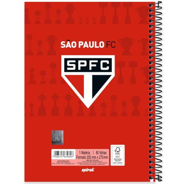 Caderno Universitário Capa Dura, 1 x 1, 80 Folhas, São Paulo FC, 2639806, Spiral SPFC - PT 1 UN Caderno Universitário Capa Dura, 1 x 1, 80 Folhas, São Paulo FC, 2639806, Spiral SPFC - PT 1 UN