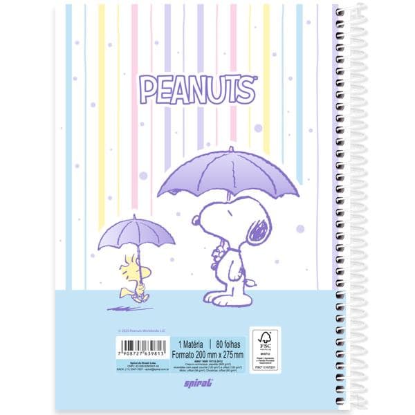 Caderno Universitário Capa Dura, 1 x 1, 80 folhas, Snoopy, 2639813, Spiral Sno - PT 1 UN