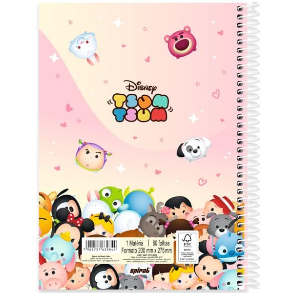Caderno Universitário Capa Dura, 1 x 1, 80 Folhas, Disney Tsum Tsum, 2639844, Spiral Tsum - PT 1 UN Caderno Universitário Capa Dura, 1 x 1, 80 Folhas, Disney Tsum Tsum, 2639844, Spiral Tsum - PT 1 UN