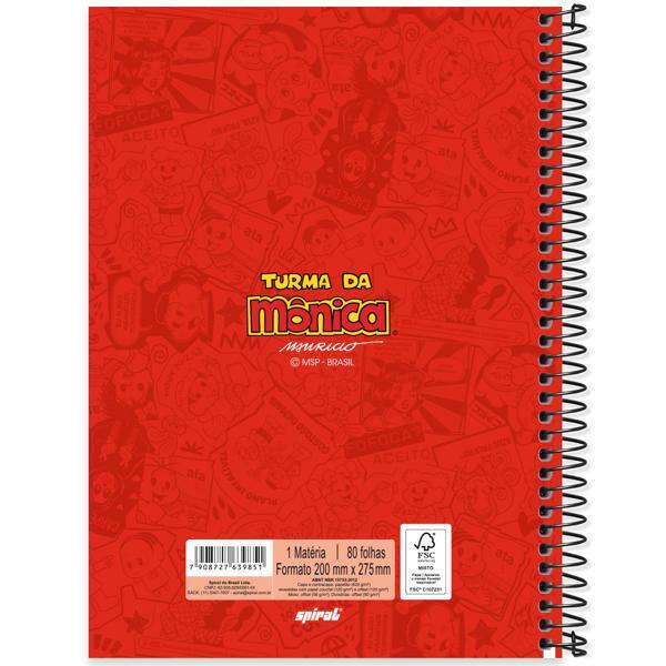 Caderno Universitário Capa Dura, 1 x 1, 80 folhas, Turma da Mônica, 2639851, Spiral Tdm - PT 1 UN