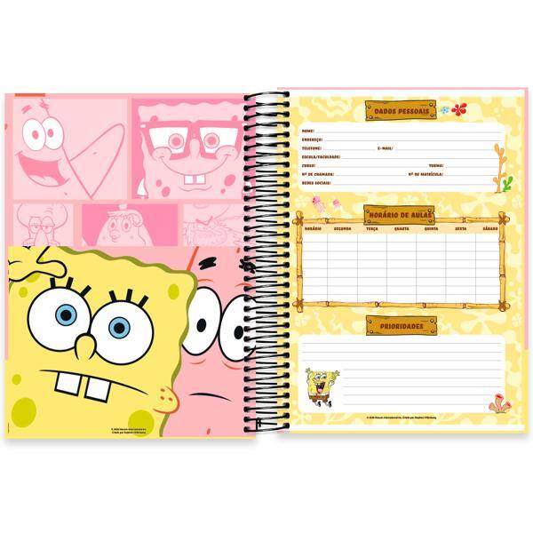 Caderno Universitário Capa Dura, 10 x 1, 160 folhas, Bob Esponja, 2642721, Spiral Bob - PT 1 UN