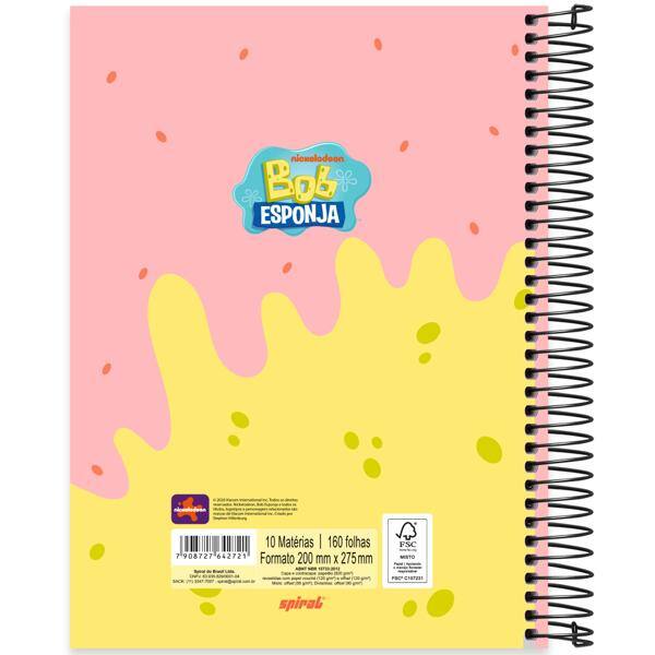 Caderno Universitário Capa Dura, 10 x 1, 160 folhas, Bob Esponja, 2642721, Spiral Bob - PT 1 UN