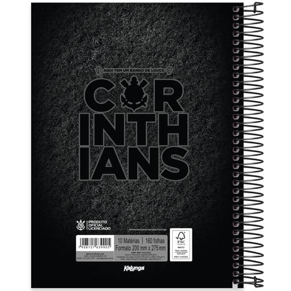 Caderno Universitário Capa Dura, 10 x 1, 160 folhas, Corinthians, 2639902, Spiral Sccp - PT 1 UN