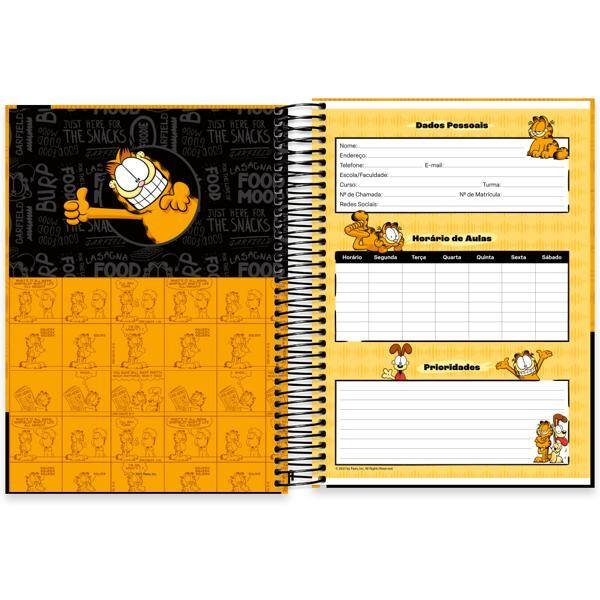 Caderno Universitário Capa Dura, 10 x 1, 160 folhas, Garfield, 2639936, Marca Spiral Gar - PT 1 UN