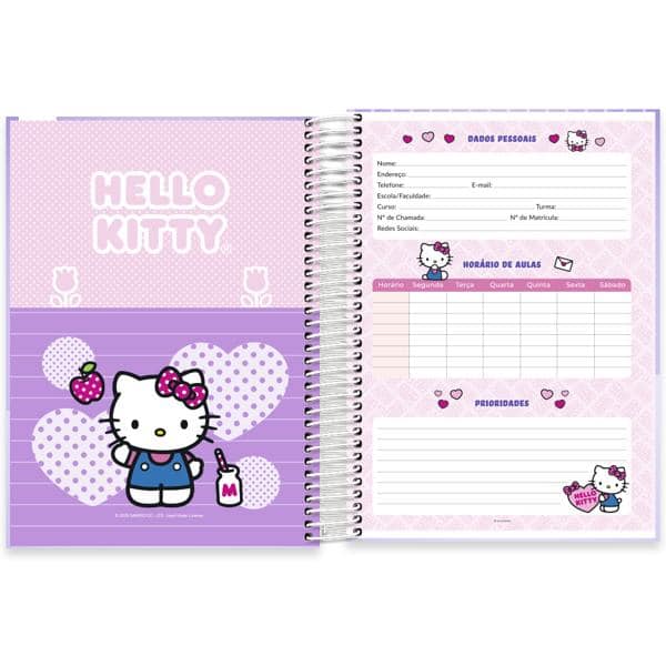Caderno Universitário, Capa Dura, 10 x 1, 160 Folhas, Hello Kitty, 2640000, Spiral Hki - PT 1 UN
