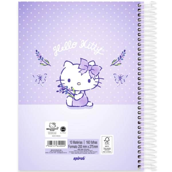 Caderno Universitário, Capa Dura, 10 x 1, 160 Folhas, Hello Kitty, 2640000, Spiral Hki - PT 1 UN