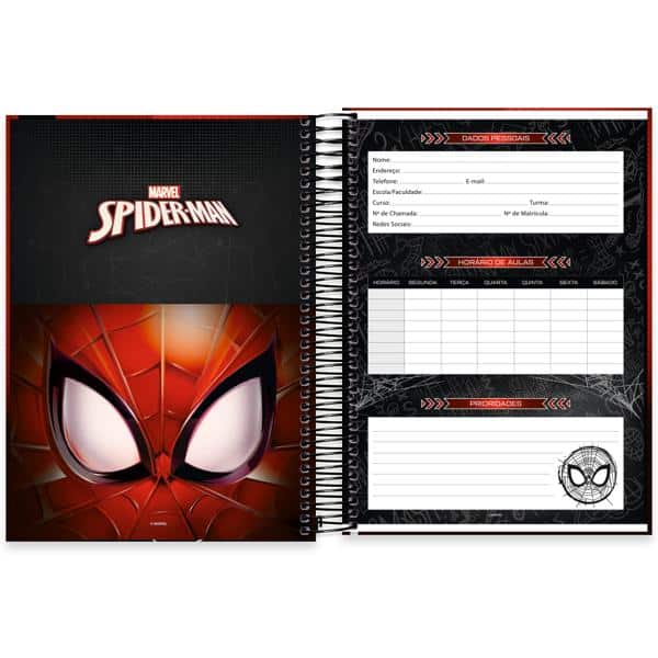 Caderno Universitário Capa Dura, 10 x 1, 160 folhas, Homem-Aranha, 2640024, Spiral Mha - PT 1 UN