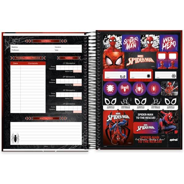 Caderno Universitário Capa Dura, 10 x 1, 160 folhas, Homem-Aranha, 2640024, Spiral Mha - PT 1 UN