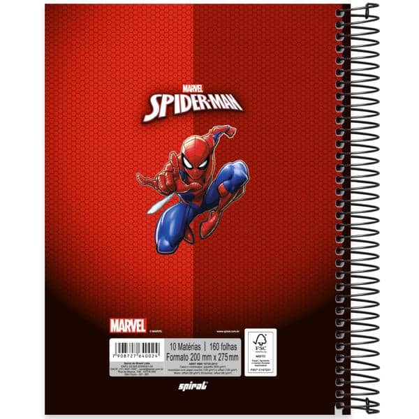 Caderno Universitário Capa Dura, 10 x 1, 160 folhas, Homem-Aranha, 2640024, Spiral Mha - PT 1 UN