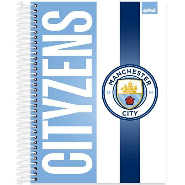 Caderno Universitário Capa Dura, 10 x 1, 160 folhas, Manchester City, 2640048, Spiral Mc - PT 1 UN
