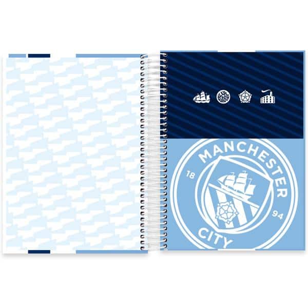 Caderno Universitário Capa Dura, 10 x 1, 160 folhas, Manchester City, 2640048, Spiral Mc - PT 1 UN