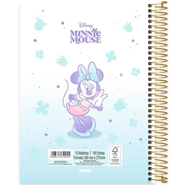 Caderno Universitário Capa Dura, 10 x 1, 160 folhas, Minnie Disney Style, 2640055, Spiral Mis - PT 1 UN
