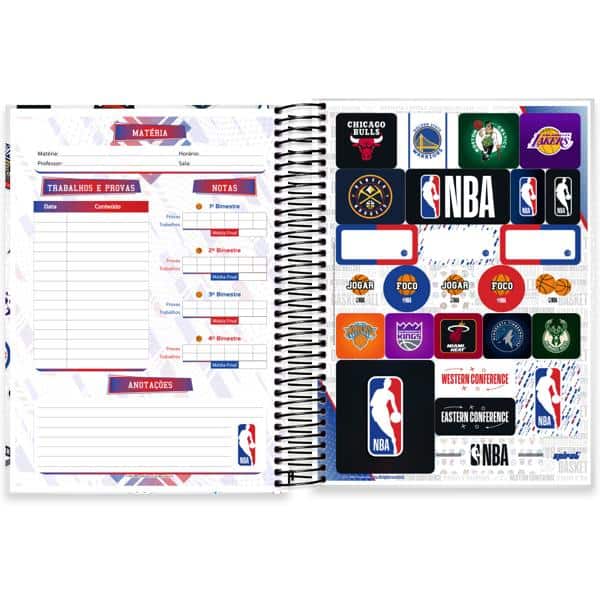 Caderno Universitário Capa Dura, 10 x 1, 160 folhas, NBA, 2640062, Spiral Nba - PT 1 UN