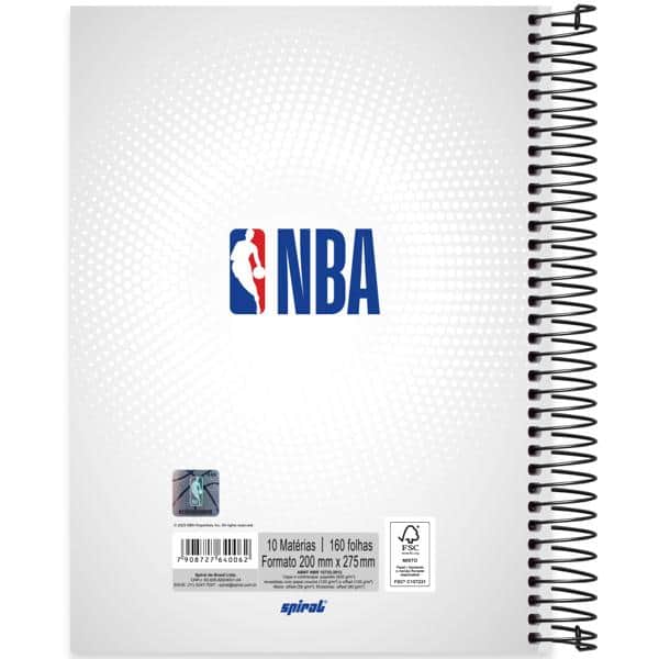 Caderno Universitário Capa Dura, 10 x 1, 160 folhas, NBA, 2640062, Spiral Nba - PT 1 UN