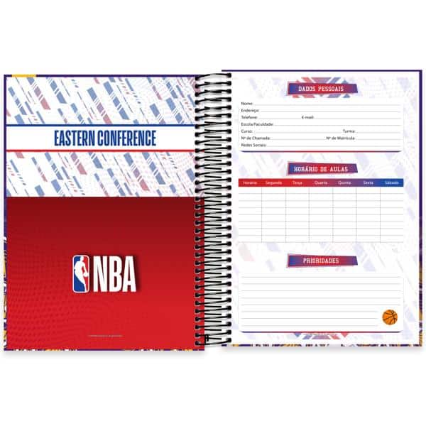 Caderno Universitário Capa Dura, 10 x 1, 160 folhas, NBA Lakers, 2640079, Spiral Nba - PT 1 UN