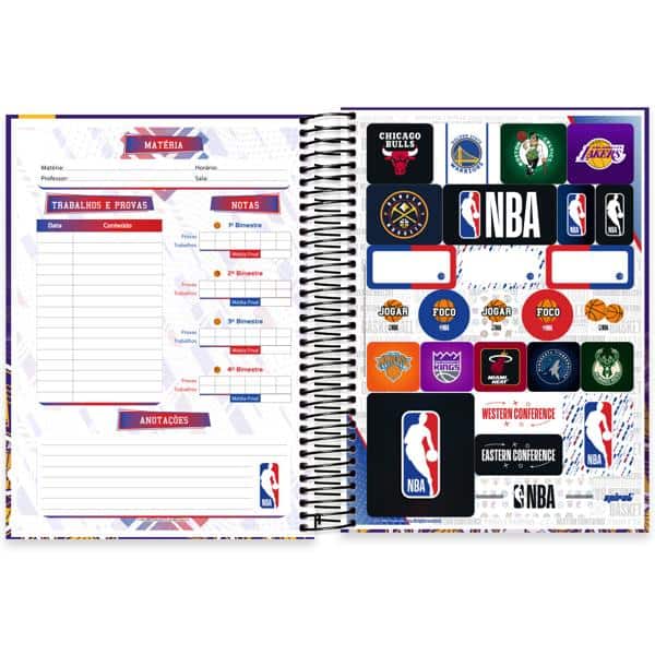 Caderno Universitário Capa Dura, 10 x 1, 160 folhas, NBA Lakers, 2640079, Spiral Nba - PT 1 UN