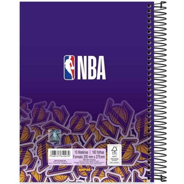 Caderno Universitário Capa Dura, 10 x 1, 160 folhas, NBA Lakers, 2640079, Spiral Nba - PT 1 UN