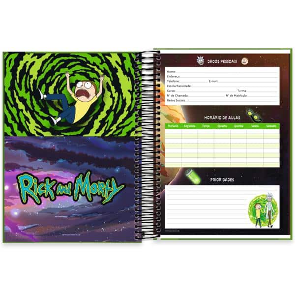 Caderno Universitário Capa Dura, 10 x 1, 160 folhas, Rick & Morty, 2640123, Spiral Rem - PT 1 UN