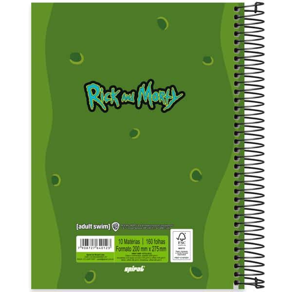 Caderno Universitário Capa Dura, 10 x 1, 160 folhas, Rick & Morty, 2640123, Spiral Rem - PT 1 UN